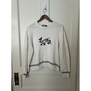 Vintage Cabelas Bird Embroidered Knit Sweater Womens Size Large Ivory Holiday